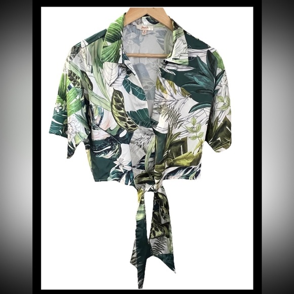 Peach Brand Medium Tropical Front Tie Blouse - Picture 1 of 9